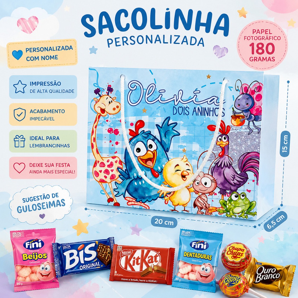 Kit Sacolinha Surpresa Personalizada Galinha Pintadinha | Lembrancinha de Aniversário | Pegue e Monte