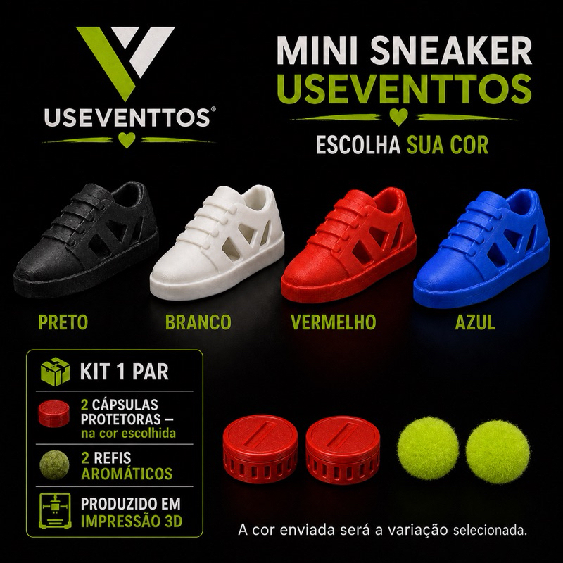Mini Sneaker Useventtos | Aromatizador para Tênis com Refil | Escolha a Cor | Kit 1 Par