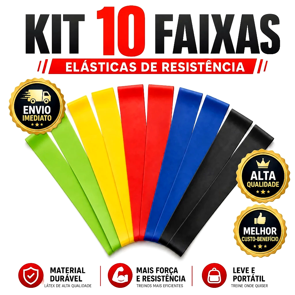 Kit 10 Faixas Elásticas Mini Band Resistência Extensor Elástico Exercício Treino Em Casa Academia Fisioterapia Funcional