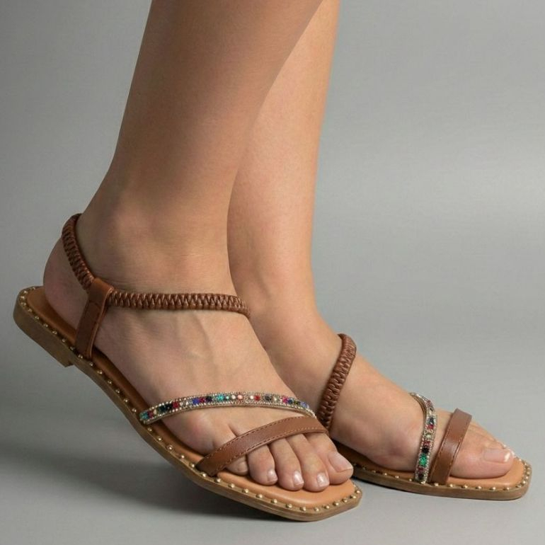 Sandália Feminina Rasteira Casual Confortável Delicada Com Stras Colorido Envio Imediato