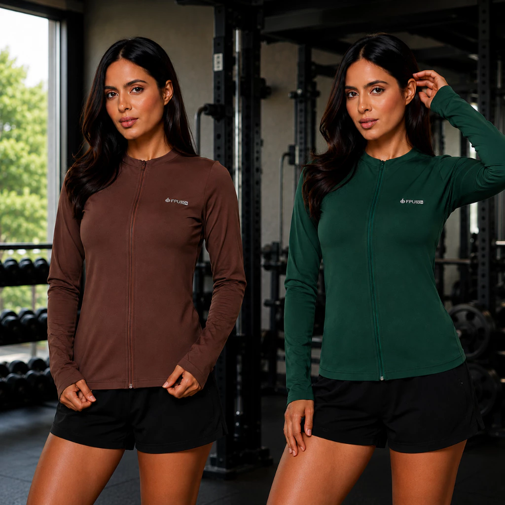 Kit 2 Jaquetas Casaco UV Femininas FPU 50+ Proteção Solar Dry Fit Fitness Academia Yoga Corrida Caminhada Manga Longa