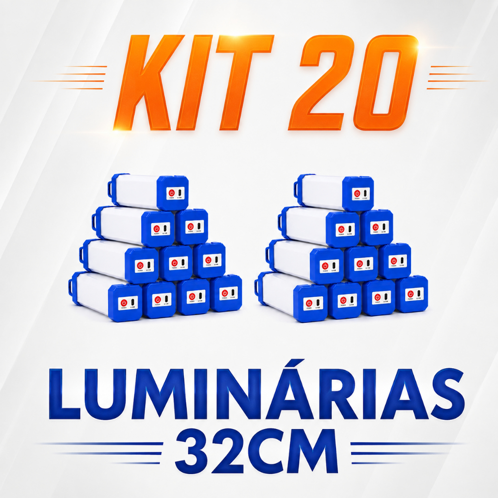 Kit 20 Luzes de Emergência LED 32 cm Recarregáveis USB Magnéticas 40W com Gancho para Aventuras Trilhas Pescaria Garagem