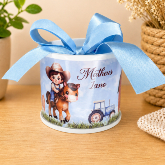 Kit Mini Tubolata Fazendinha Menino personalizadas I Lembrancinha | aniversário | 5x6 Tampa de Plástico branca
