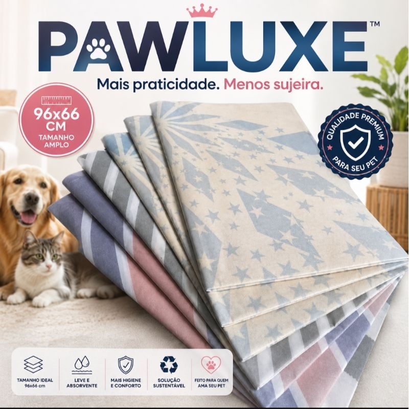 PAWLUXE: papel jornal higiênico para pets.Com 1kg,aproximadamente 35 folhas grandes com medidas de 96x66
