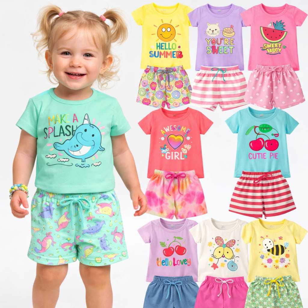 Kit 10 Peças Conjuntos Verão Infantil Menina Roupas Femininas Shorts e Blusa Tamanho 01 ao 14