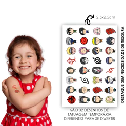 Tatuagem Temporária Infantil Naruto kit de cartelas menino - brindes para aniversário infantil