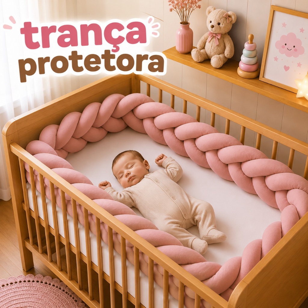 Trança Nude Rosê Protetor avulso para Berço Americano Mini Cama de menino 2,40 ou 4 metros