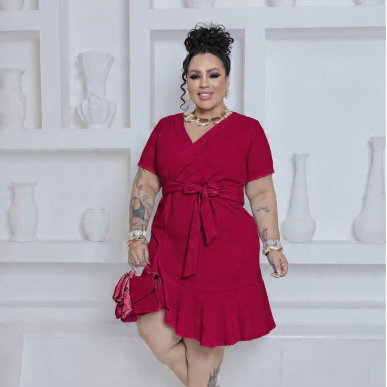 Vestido Feminino semi envelopePlus Size de Malha Texturizado GG ( veste 46 a 50 ) TENDENCIA VERÃO 2026 ENTREGA RAPIDA