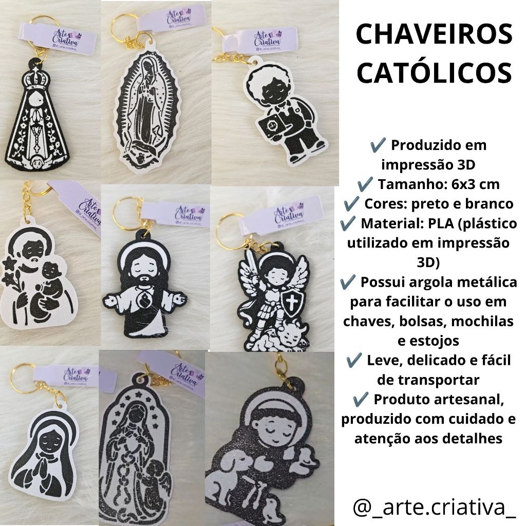 Chaveiro Católico Nossa Senhora em Impressão 3D Preto e Branco | Lembrancinha Religiosa Presente de Fé