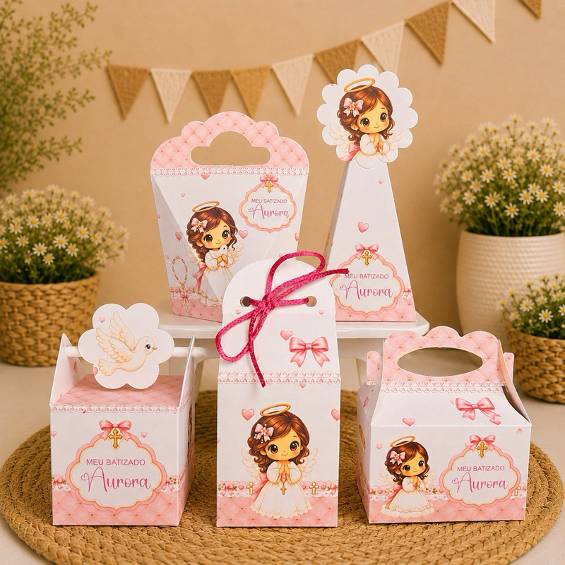 Kit Caixinhas BATIZADO ROSA MENINA Personalizadas Lembrancinhas Para Festa  INFANTIL