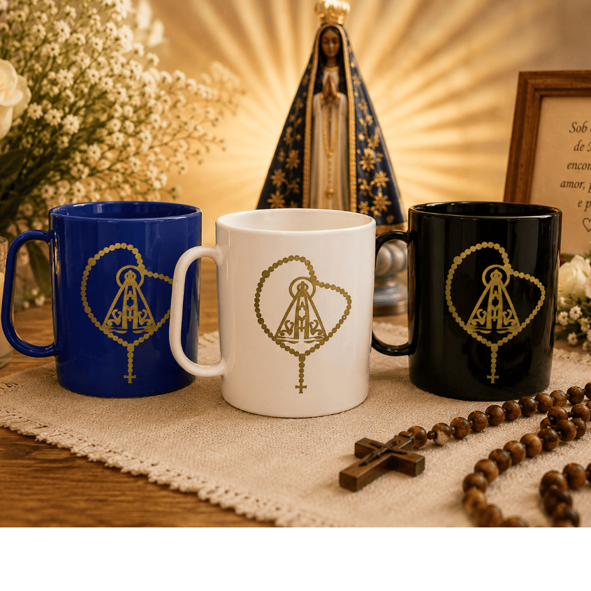 kit 10 canecas nossa senhora aparecida plastica 320 ml - festa,lembrancinha, mãe do ceu, religiosa