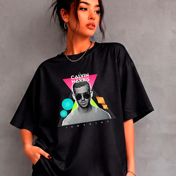 Camiseta Basica ou Oversized Preta Algodão Estampada Dj Calvin Harris Tour Summer Pop Music Eletronica