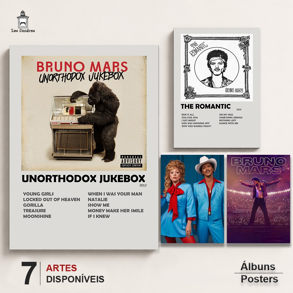 Quadro Placa Decorativa Bruno Mars Unorthodox Jukebox em MDF 28x20cm