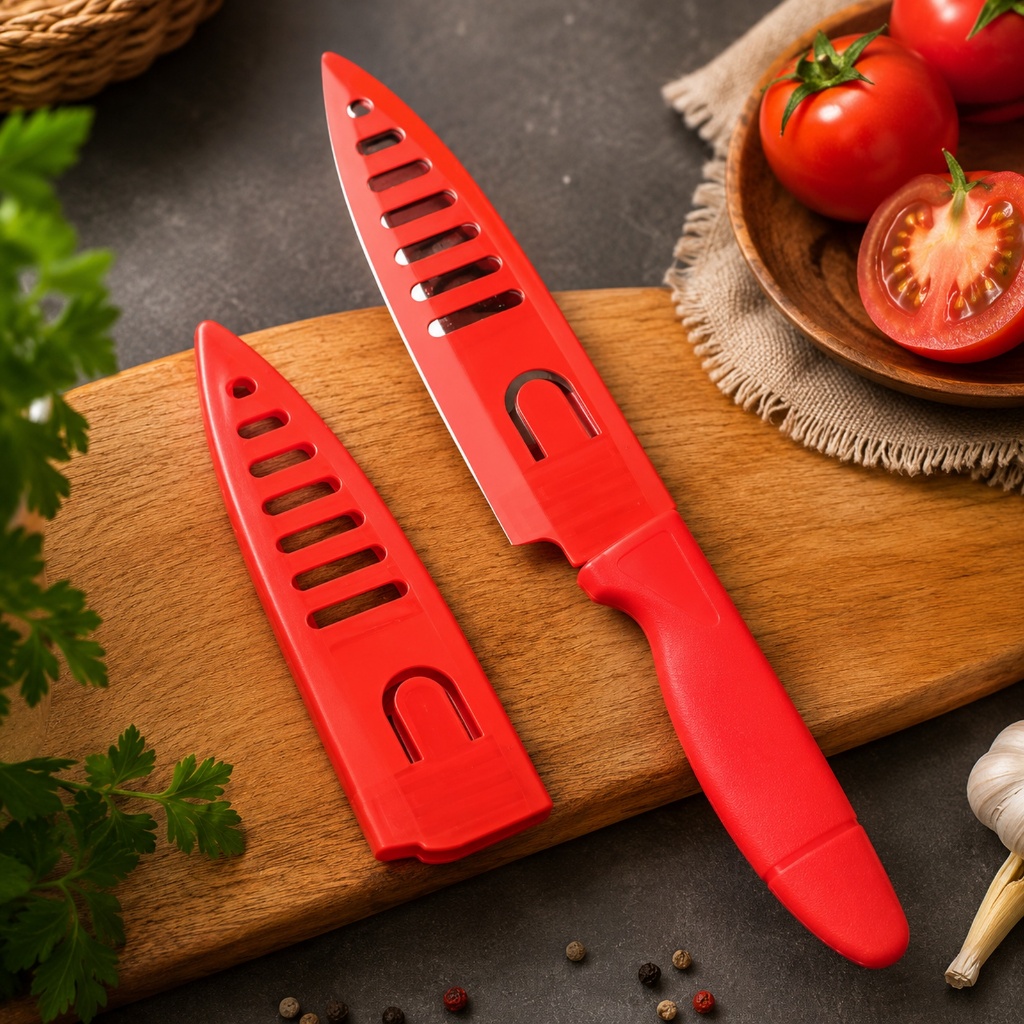 Faca de Cozinha em Aço Inox com Capa Protetora de Lâmina, Praticidade, Multiuso - Art House