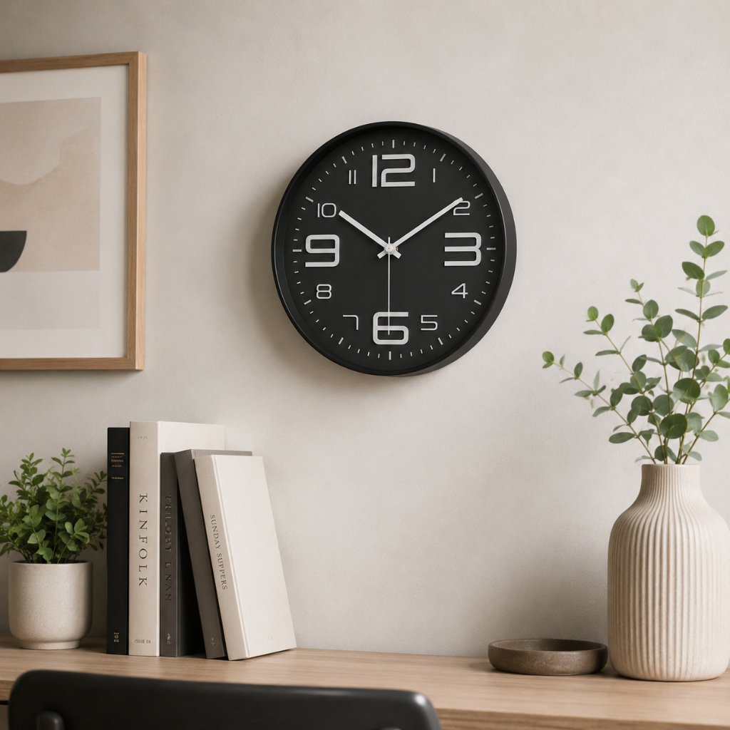 Relógio Parede Decorativo Grande 30cm Preto Moderno Silencioso