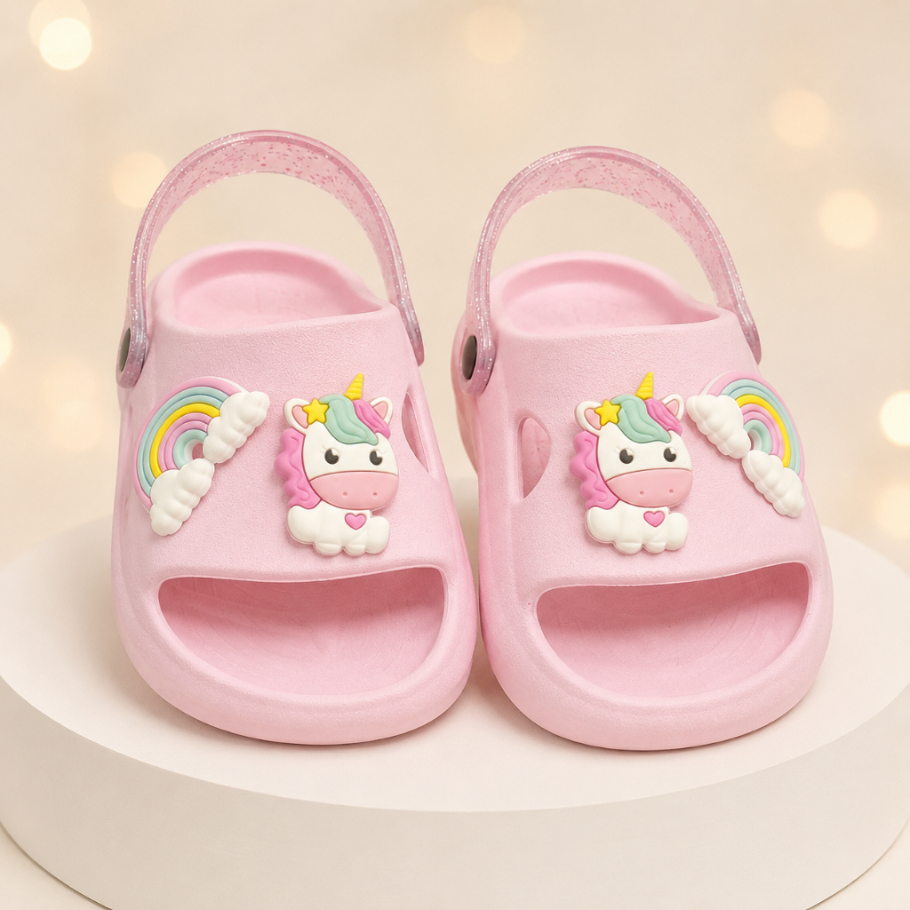 Chinelo Infantil Nuvem Slide Menina Unicórnio Arco-Íris Colorido Fofo Confortável Leve Antiderrapante