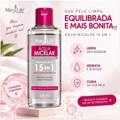 💧KIT COM 2 UNIDADES - ÁGUA MICELAR COLÁGENO E PANTENOL, DEMAQUILANTE, LIMPEZA FACIA 15 em 1