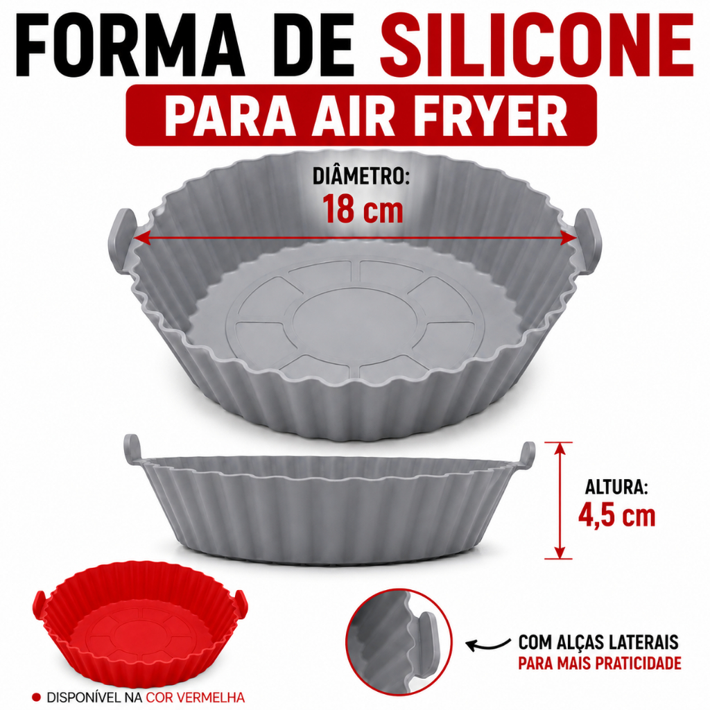 Forma Silicone Air Fryer 18cm Fritadeira Assadeira Forno Redondo Cesto Reutilizável Antiaderente Flexível com Alças