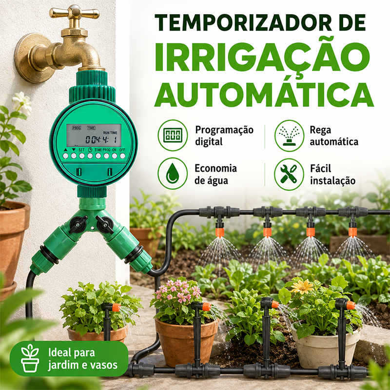 Controlador de Irrigação Automático com Temporizador para Jardim e Vasos - Sistema Inteligente, Fácil Instalação