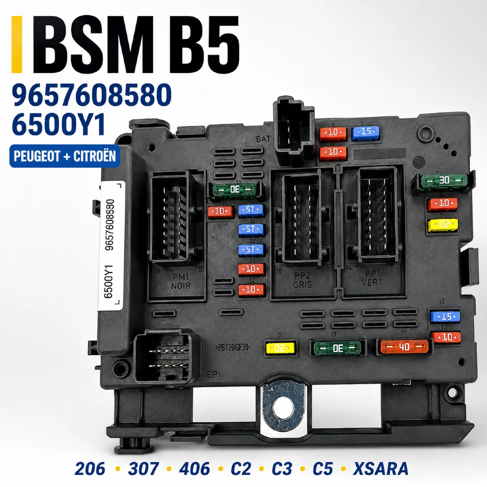 Módulo Caixa Fusíveis BSM B5 Original, 9657608580 / 6500Y1 para Peugeot 206/307/406 e Citroën C2/C3/C5/Xsara