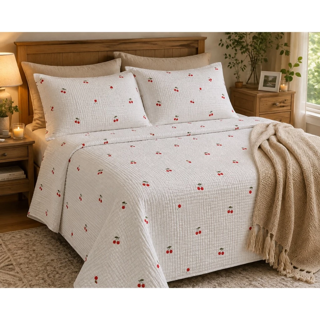 Kit Colcha Piquê 3 Peças Estampado com 2 Fronhas Cobre Leito Leve Confortável para Cama — imagem 1