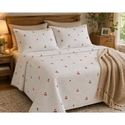Kit Colcha Piquê 3 Peças Estampado com 2 Fronhas Cobre Leito Leve Confortável para Cama