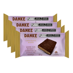 Kit 4un Wafer Danke Chocolate Amargo 25g - Recheio e Cobertura 70% Cacau