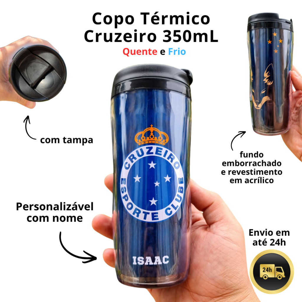 Copo Térmico Cruzeiro Esporte Clube 350mL (personalizado com nome)
