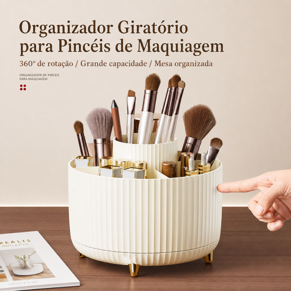 Organizador de Mesa Giratório 360° Multiuso Rosa - Design Moderno e Fácil de Limpar