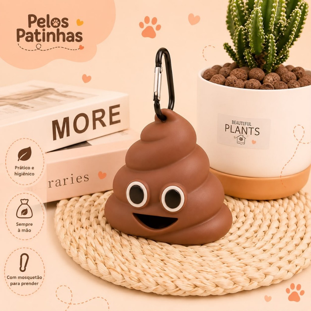 Porta-saquinho Higiênicos Pet Divertido Emoji cocô + 1 Refíl saquinho biodegradável