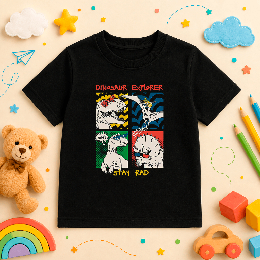 Camiseta Infantil Menino Menina 100% Algodão Estampada Premium Dino Dinossauro Stay Casual Passeio Fofa Promoção