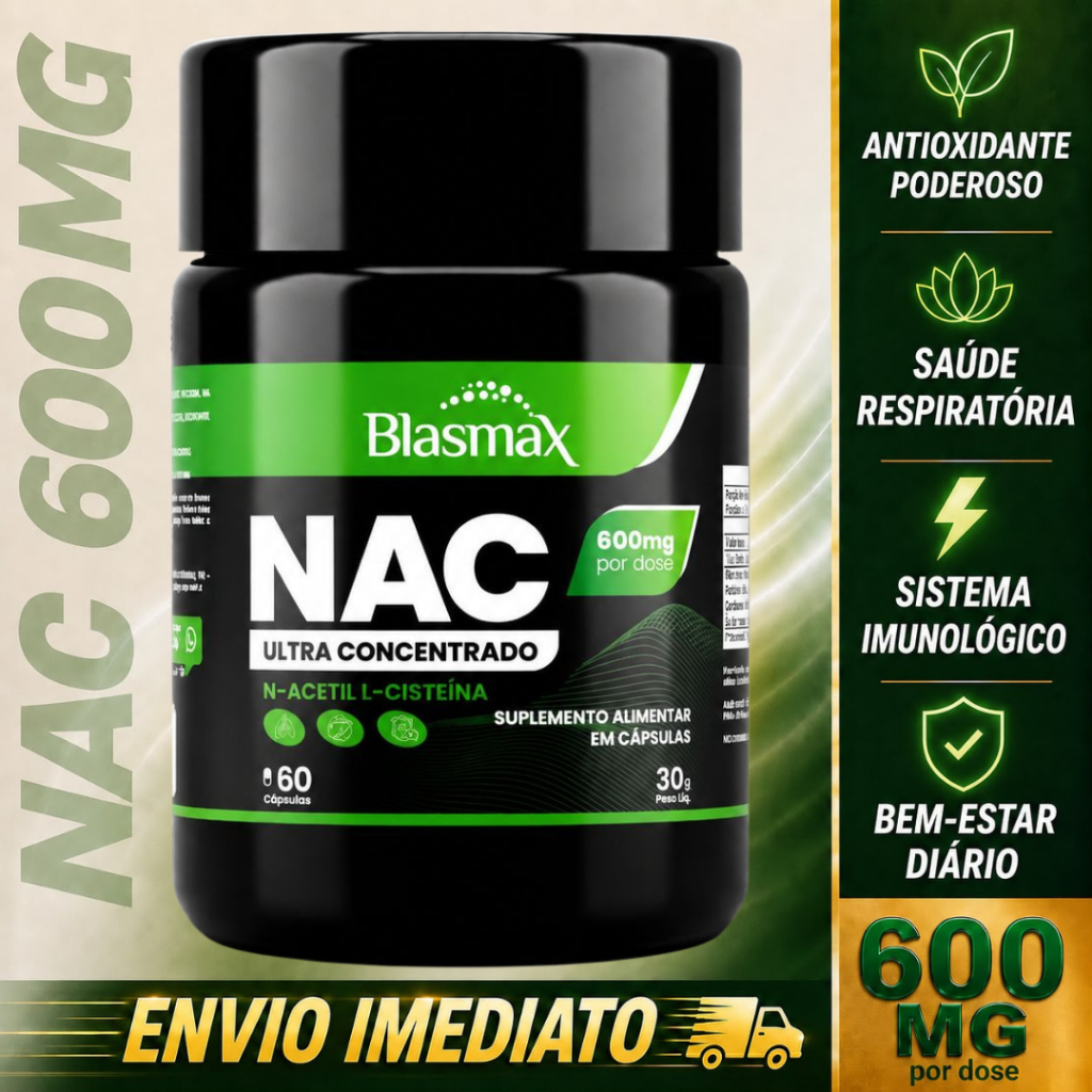 NAC 600mg N-Acetil L-Cisteína Antioxidante - 60 Cápsulas Original Envio Imediato