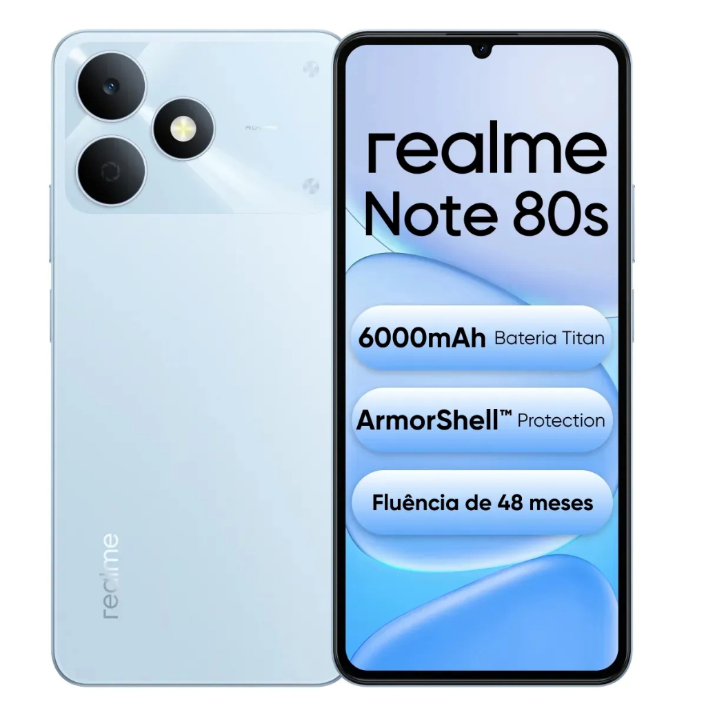 Celular realme Note 80S Smartphone 4+128 GB Original Versão Global Bateria 6000mAh Câmera 8MP P54 Tela 6.74"