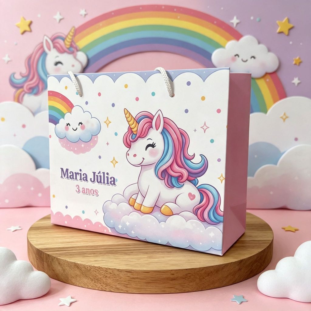 Sacolinha Para Lembrancinha Unicórnio 02 Sacola Personalizada Aniversário Infantil Pegue e Monte 