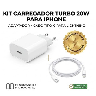 Kit Carregador Fonte 20W + Cabo Tipo C Lightning Compatível Para iPhone 11 12 13 14 XR XS Pro Max Turbo