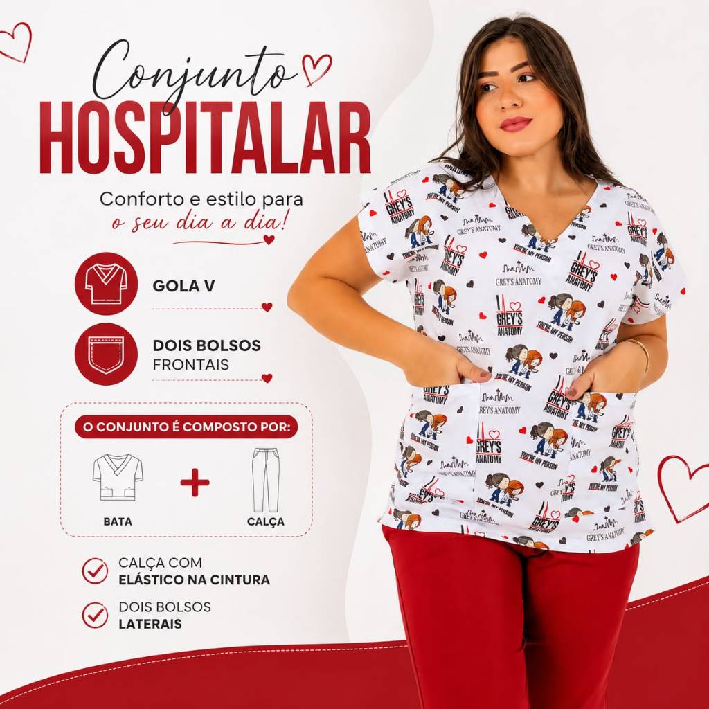 Conjunto cirúrgico estampado Pijama hospitalar Scrub feminino.