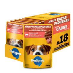 18 unidades Ração Úmida para Cachorro Pedigree Adulto Sachê Carne 100g