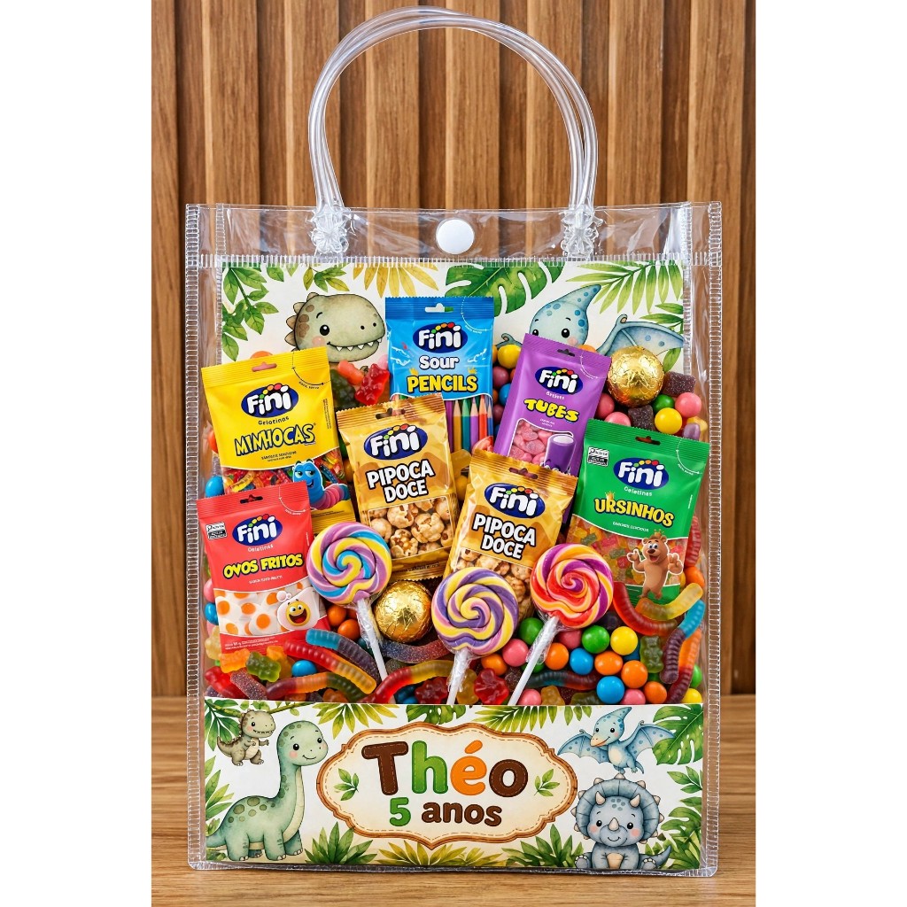 Kit 10 / 20 / 30 Sacolinha Personalizada Dinossauros Transparente - Lembrancinha Festa infantil