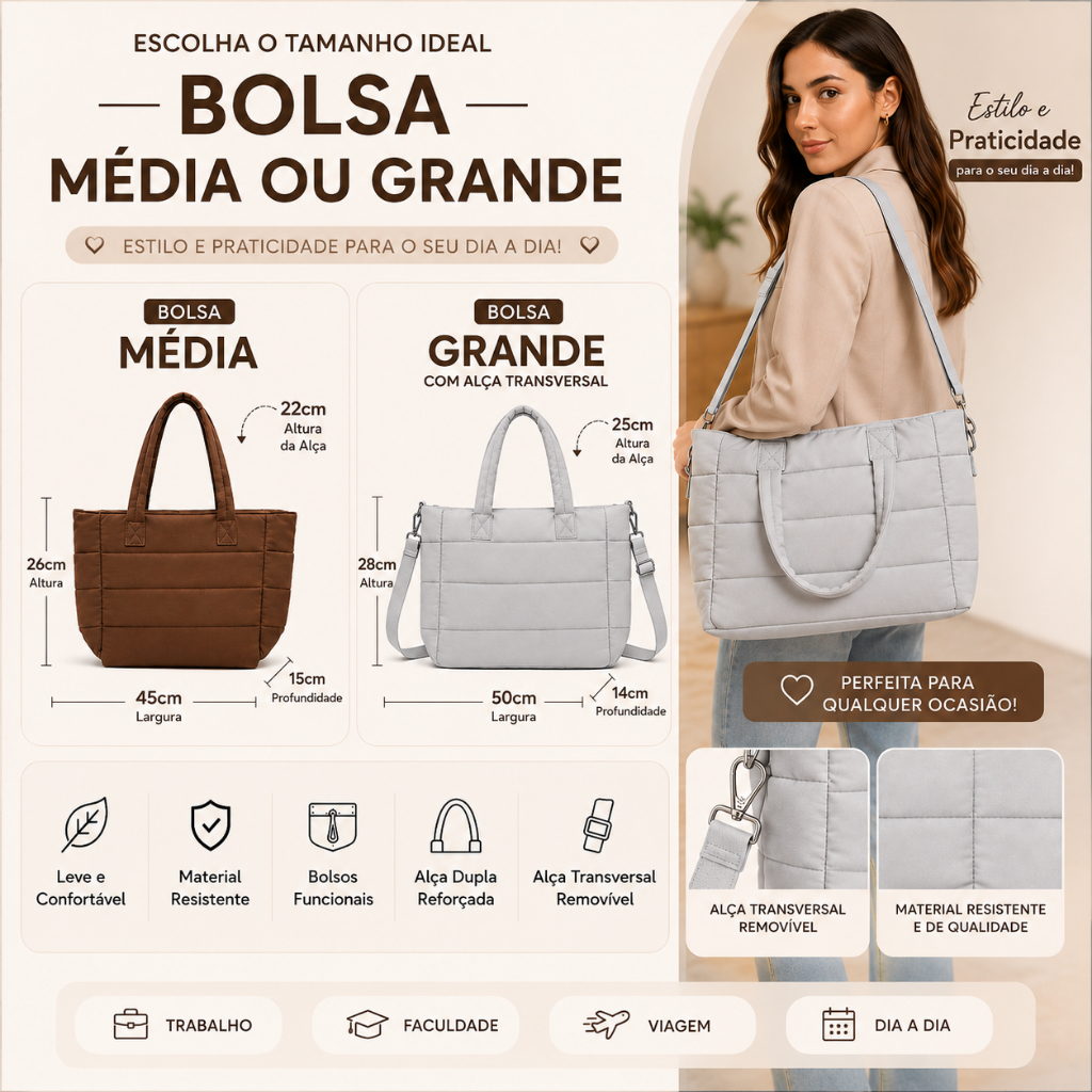 Bolsa Feminina de Ombro Média Universidade Lazer Casual Viagem Linda
