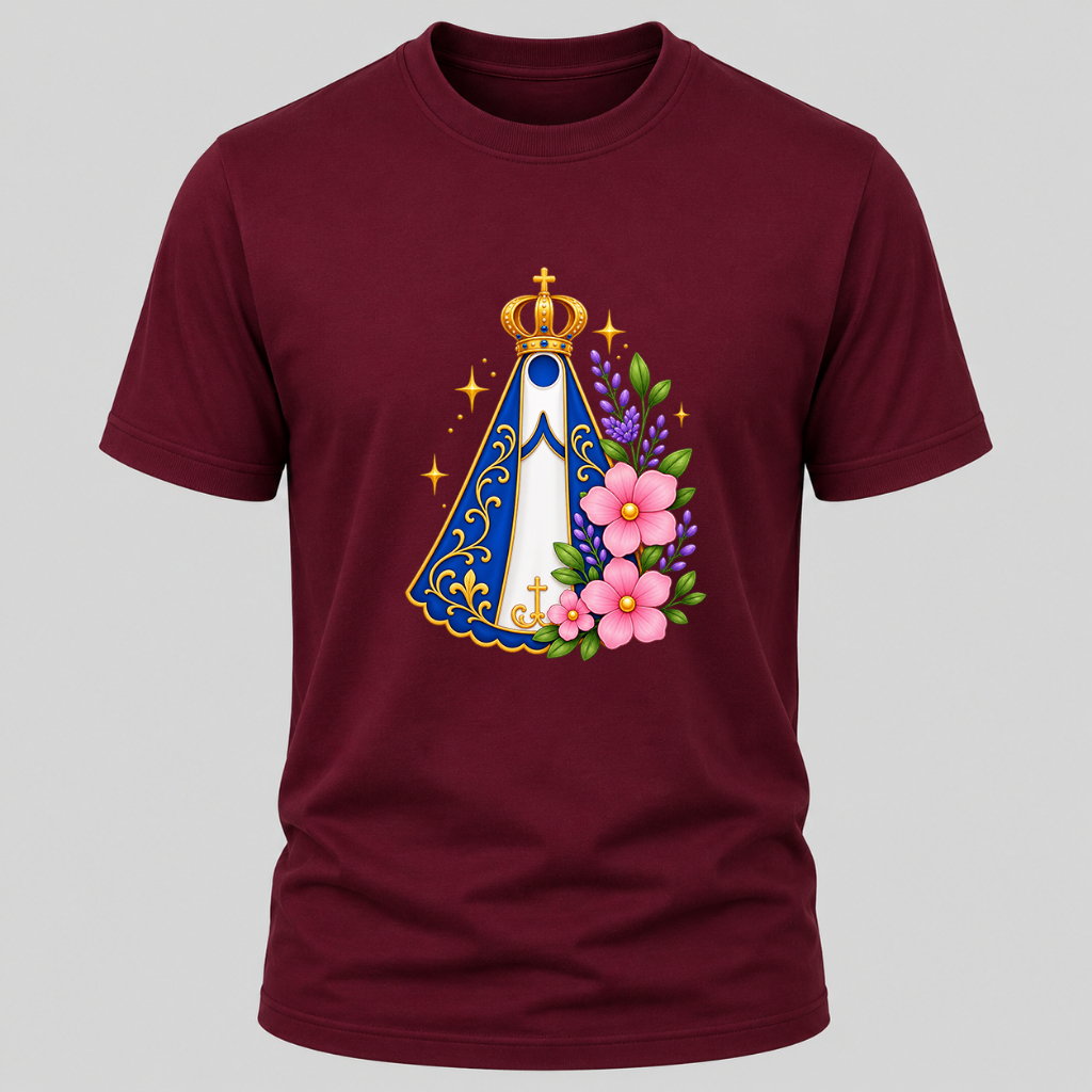 Camiseta Básica Nossa Senhora Aparecida Blusa Unissex Católica 100% Algodão Lançamento