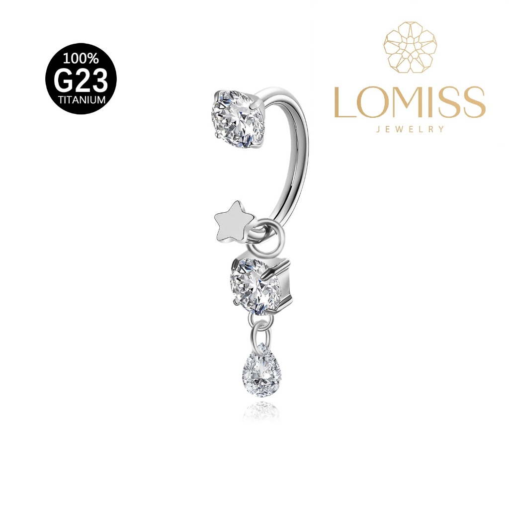 LOMISS Piercing Orelha Argola Ferradura 100% Titânio Estrelas Zircônia Cravejado Com Pingente Helix Daith Tragus Conch — imagem 2 de 2