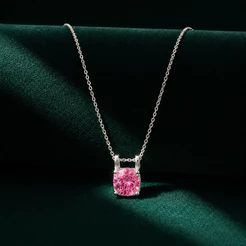 Colar Feminino Moissanite Redonda Rosa 8mm em Prata 925 Sofisticado