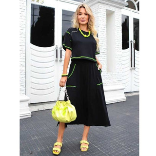 Conjunto Blusa e Saia Blusa Ampla Manga Curta Saia Midi Bela Feminino Viscolycra Moda Evangélica