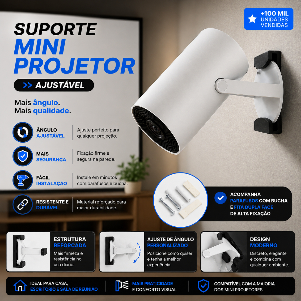 Suporte Projetor Hy300 Parede Magcubic Com Parafuso E Bucha