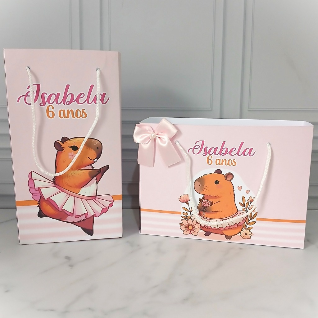 Sacolinha Personalizada Capivara Bailarina (Pegue e Monte Maleta) - Lembrancinhas Festa Aniversário