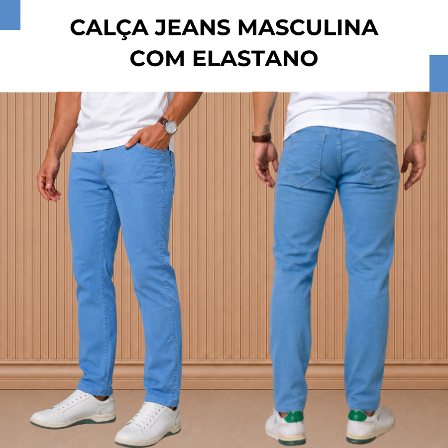 Calça Jeans Masculina Slim Azul Claro C Elastano Original Premium