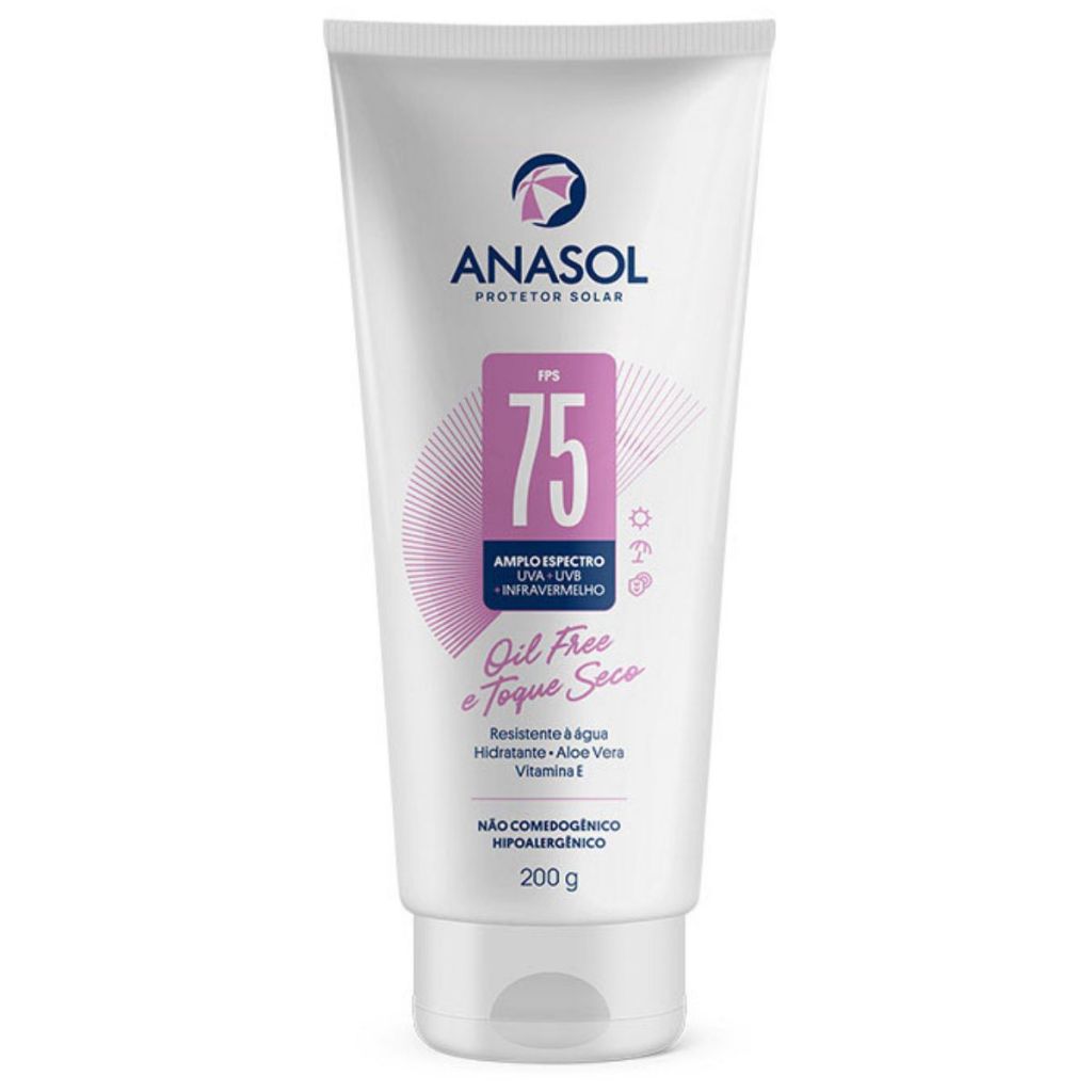 Protetor Solar Corporal Anasol FPS 75 Amplo Espectro Oil Free Toque Seco 200g Proteção Infravermelho