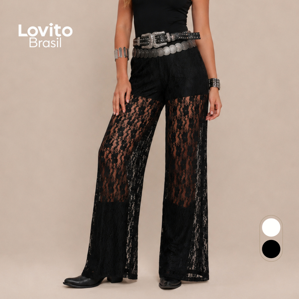 Calça Renda Feminina com Forro Estilosa Longa Moda Festival BRPTB1016BRL1046BK