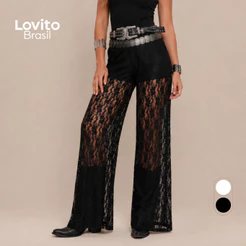 Calça Renda Feminina com Forro Estilosa Longa Moda Festival BRPTB1016BRL1046BK