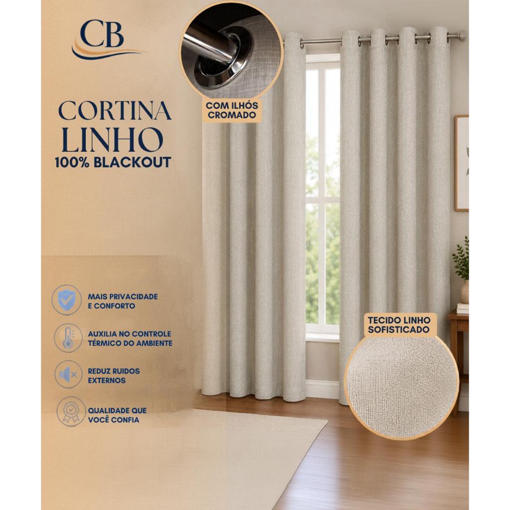 Cortina Tecido Linho 100% Blackout Blecaute Janela Sala Quarto - ENVIO RÁPIDO